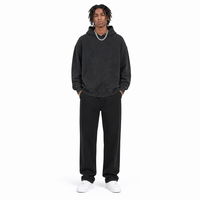 Sweat-shirt pour homme noir délavé, effet usé, épais, surdimensionné, logo personnalisé, vente en gros