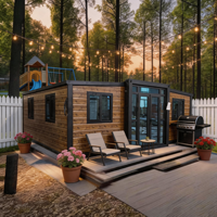 Casa Contenedor Modular Inteligente Portátil y Expandible con Certificación CE, con Unidad ADU tipo Estudio para Oficina en el Patio Trasero y Uso como Inmueble de Alquiler