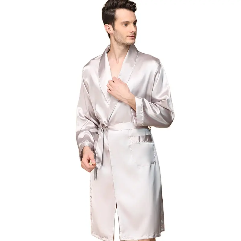 Men's Satin Robe Dragon Luxurious Silk Spa Long Sleeve House Kimono Bathrobe