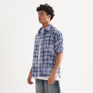 <span class=keywords><strong>Chemise</strong></span> décontractée d'été pour <span class=keywords><strong>homme</strong></span> SK, style vintage, en coton mélangé, à <span class=keywords><strong>carreaux</strong></span>, délavée, à manches courtes, boutonnée, effet vieilli, streetwear - Product Image 2