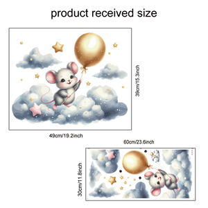 Autocollant mural petite <span class=keywords><strong>souris</strong></span> avec étoiles et nuages, autocollants muraux pour chambre d'enfant, salon, vinyle auto-adhésif amovible - Product Image 6
