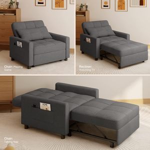 Modern 3-in-1 Convertible Futon <strong>Sofa</strong> <strong>Bed</strong> Linen Fabric Adjustable Backrest Wooden Extendable Recliner for Living Room - Product Image 3