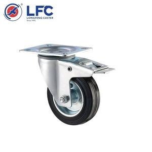 Longfeng <span class=keywords><strong>3</strong></span> 4 5 6 8 Zoll verzinkt schwarz Voll gummi Rad rolle Rolle starr drehbar Verriegelung Brems wagen Wagen Müll rollen - Product Image 3