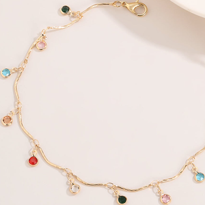 Minos स्टेनलेस स्टील जन्म का रत्न पायल Hypoallergenic आभूषण 18K सोना मढ़वाया आकर्षण जन्म का रत्न पायल - Product Image 5