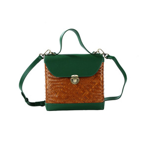 Chinese Style Bamboo Woven Bag Cowhide Crossbody Bucket Bag For Women All Seasons Vintage Design - Product Image 5