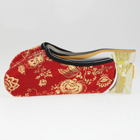 Chaussettes d'hiver chaudes antidérapantes pour femmes musulmanes, motif fleur dorée, pour l'intérieur