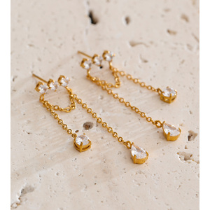 <span class=keywords><strong>Orecchini</strong></span> pendenti JINYOU 7263 impermeabili in acciaio inossidabile placcato <span class=keywords><strong>oro</strong></span> <span class=keywords><strong>vero</strong></span> PVD con zirconi cubici. - Product Image 4