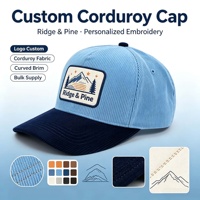 Casquette de baseball unisexe en velours côtelé de haute qualité, avec logo personnalisé, bicolore, visière incurvée vintage, pour loisirs en extérieur, vente en gros directe usine