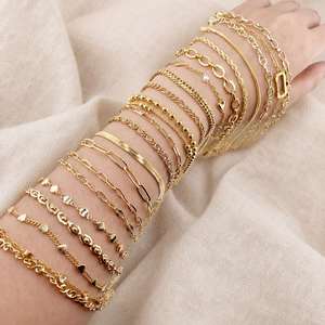 Chunky Fashion Personalized Luxury Stainless Steel 18 K Gold Plated Geometric Trendy Women's <b>Stacked</b> <b>Bracelets</b> Bangles - Product Image 2