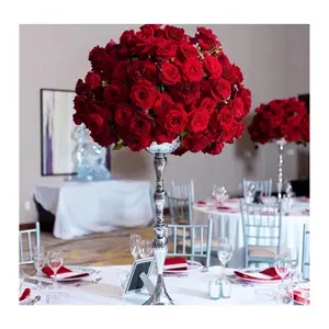 Wedding Flower Arrangement Handmade Floral Silk Flowers Artificial Red White Rose Table Centerpiece Flower Ball