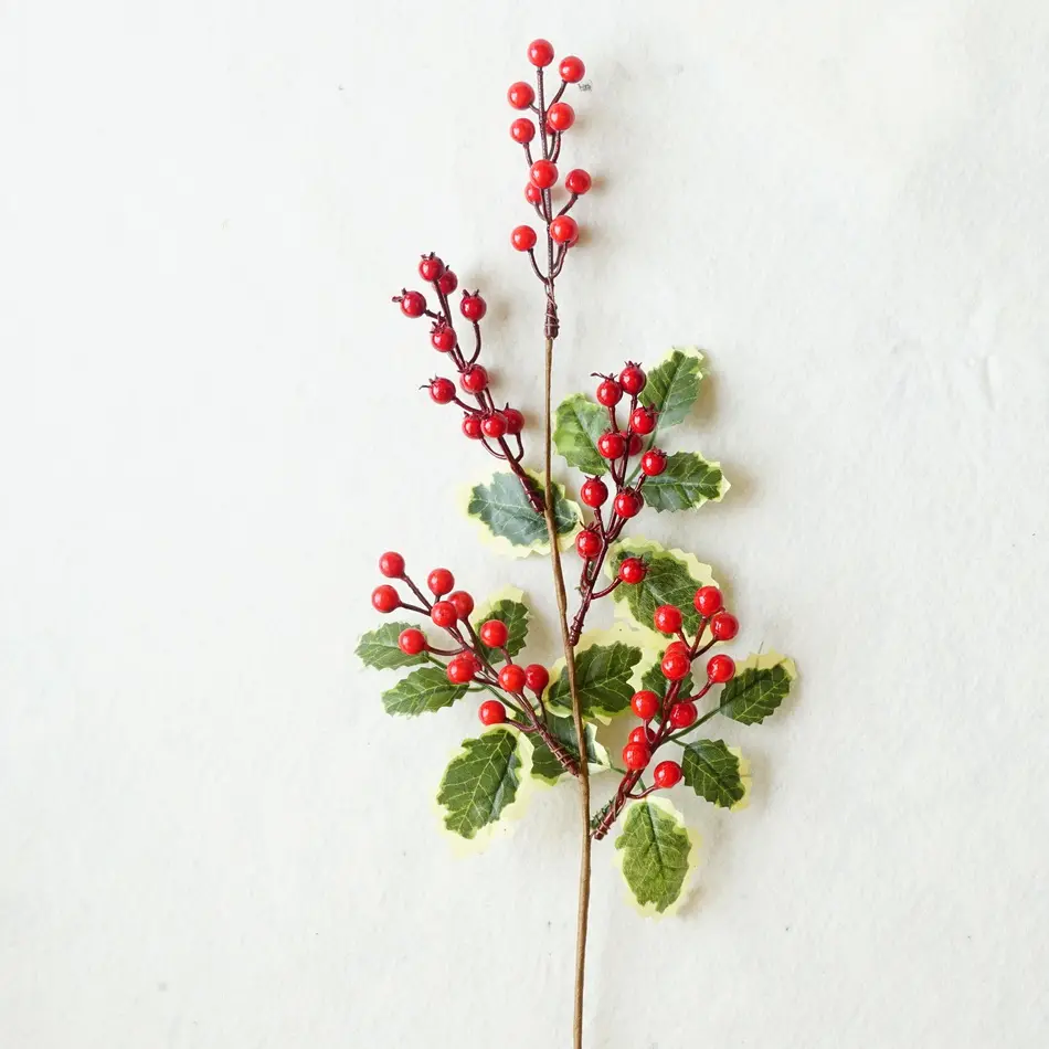 HF201 Artificial Red Berry And Leaves Christmas Picks For Winter Holiday Home Decoration