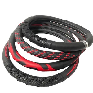 Housse de <span class=keywords><strong>volant</strong></span> de voiture en caoutchouc PVC respirante en <span class=keywords><strong>cuir</strong></span> microfibre protecteur de couverture de roue de voiture antidérapant - Product Image 1