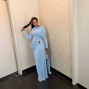 Abito da sera <span class=keywords><strong>lungo</strong></span> da donna in cashmere di lusso, modello A-line, estivo, <span class=keywords><strong>con</strong></span> bottoni e collo a <span class=keywords><strong>mezza</strong></span> collo, a maniche lunghe - Product Image 3