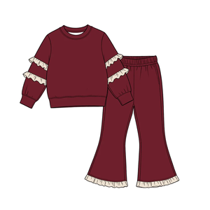 Ensemble 2 pièces personnalisable pour filles : haut à manches longues à volants et pantalon évasé, en coton confortable pour enfants - Product Image 6
