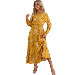 Abiti floreali in stile francese di nuova moda <span class=keywords><strong>manica</strong></span> <span class=keywords><strong>lunga</strong></span> elastico in vita o-collo <span class=keywords><strong>a</strong></span>-line <span class=keywords><strong>vestiti</strong></span> da donna elegante abito lungo Casual - Product Image 2