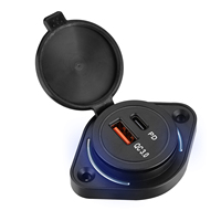 Prise de chargeur de voiture 12V 24V PD 30W+QC3.0 18W, prise de charge rapide USB C A étanche avec couvercle LED multicolore pour bateau, camping-car, VTT