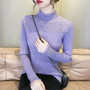 Maglione lavorato a <span class=keywords><strong>maglia</strong></span> a maniche lunghe Versatile <span class=keywords><strong>con</strong></span> finiture <span class=keywords><strong>in</strong></span> <span class=keywords><strong>pizzo</strong></span> Slim Fit autunno e inverno da donna - Product Image 4