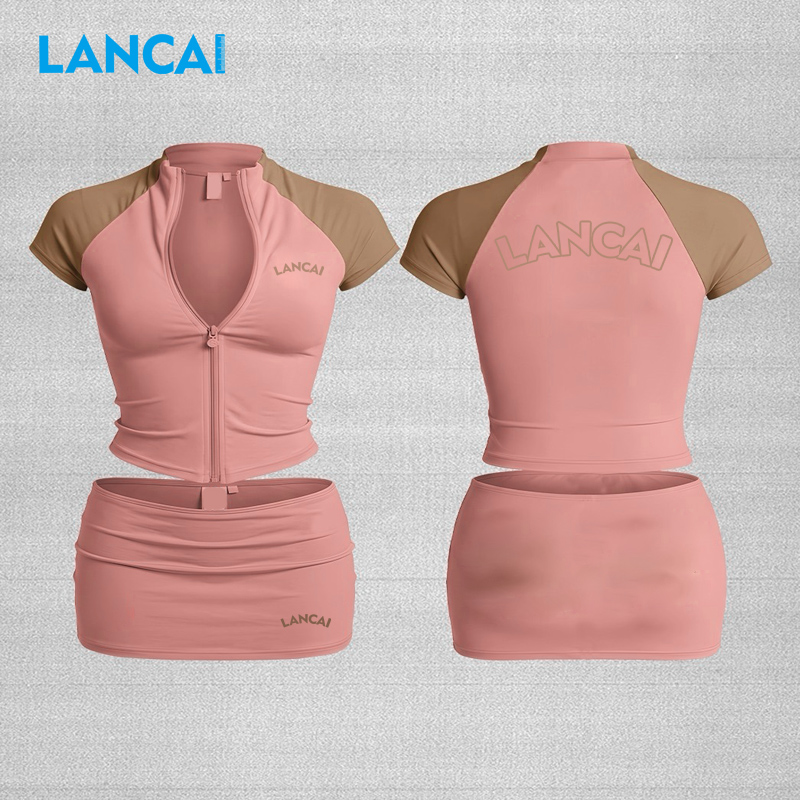 Lancai Wholesale High Elastic Fitness Sports Tops Custom Workout Shirt Yoga Half Zip Seamless Crop Top Women's T-shirts for Gym