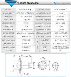 Interrupteur marin lumineux personnalisé <span class=keywords><strong>de</strong></span> 12mm à tête sphérique en métal, interrupteurs électroniques à bouton-poussoir marche/arrêt - Product Image 3