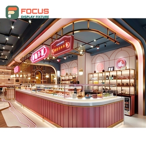 Comptoir de service de café éclairé, finition chêne naturel, espace de présentation de grains de café, comptoir de café pour vitrine - Product Image 5