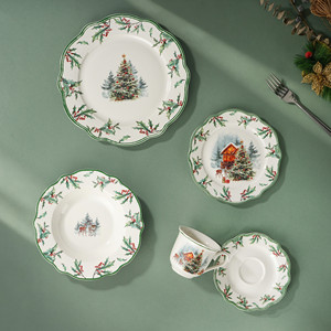 Service de table de Noël 20 pièces, style européen et américain, assiettes réutilisables en porcelaine New Bone China au design moderne et luxueux, compatibles lave-vaisselle - Product Image 1