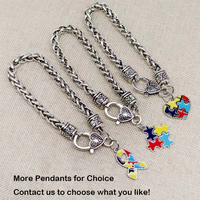 Bracelet de Conscience Autistique avec Pendentif Puzzle Autisme, Plaqué Argent Vieilli, Style Bohème, Améthyste, Chaîne Jonc Cadeau