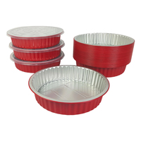 Bol en aluminium rouge de 2000 ml, épaissi, résistant à la chaleur, jetable, recyclable, pour barbecue, restauration, plats à emporter, avec couvercle en plastique