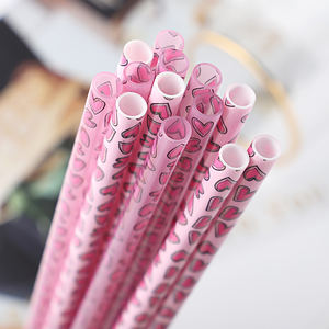 情人节吸管，可重复使用的硬质塑料吸管，带心形装饰印花粉色心形塑料吸管，可重复使用，可用于派对 - Product Image 2