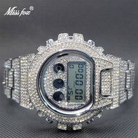 Montre Homme MISSFOX Digitale en Alliage Style Européen Entièrement Sertie de Diamants, Chronographe Électronique de Luxe Tendance avec Alarme
