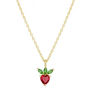 2020 New Design Wholesale 18K Gold Plated Colorful Zircon Sweet Cherry Strawberry Cherry Fruit Pendant Charm Clavicle Necklace