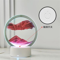Lampe de table LED 3D avec cadre en verre rond, affichage de paysage marin profond et sable mouvant, art lumineux LED 3D