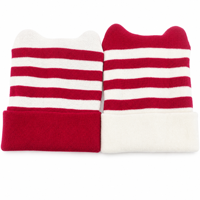 Topi Beanie Rajut Bergaris Merah Putih dengan Logo Kustom Grosir, Topi Beanie Telinga Kucing untuk Musim Dingin, Telinga Kucing Berbahan Akrilik Lembut