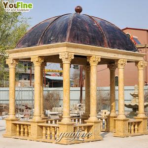 Decoración <span class=keywords><strong>de</strong></span> Jardín al Aire Libre, Gazebo Grande <span class=keywords><strong>de</strong></span> Mármol Amarillo Tallado a Mano con Estatua <span class=keywords><strong>de</strong></span> Mujer - Product Image 3