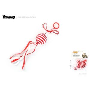 Pelota de juguete para gatos Yommy, roja y blanca a rayas, 4 cm, para gatos - Product Image 1