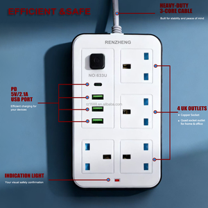 شريط طاقة بـ4 منافذ، مقبس كهربائي مع <span class=keywords><strong>3</strong></span> منافذ USB ومنفذ Type-C واحد، مقبس شحن بريطاني مع سلك تمديد قوي بطول <span class=keywords><strong>2</strong></span> متر - Product Image 2
