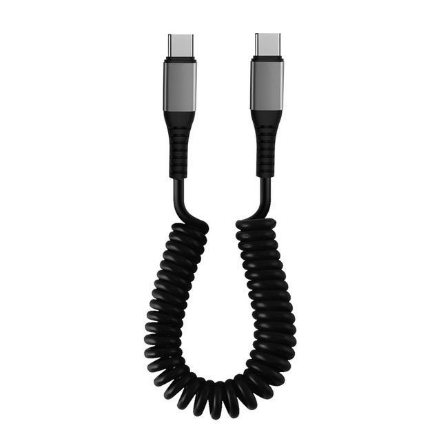 100W Coiled Type C Data Cable for Android Auto & Car Play TPU Cable USB C to USB C 60W Spring Charger Line