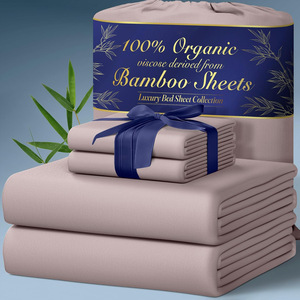 <span class=keywords><strong>Parure</strong></span> de lit 4 pièces en bambou 100 % pur tissé, motif uni, taille King, 300 fils, toutes saisons, personnalisable, couleur unie - Product Image 4