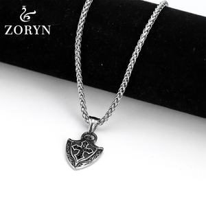 Pendentif croix en acier inoxydable avec gemme noire, nœud celtique, chevaliers templiers, bijoux religieux gothiques en acier titane pour hommes - Product Image 2