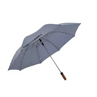 Parapluie pliant semi-automatique compact à 8 baleines, motif vichy bleu et blanc, pour usage quotidien, avec poignée longue manuelle et crochet en J