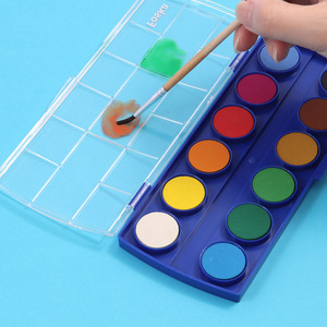 Foska sicuro per i bambini colorato e durevole solido Set di vernice per la colorazione dell'acqua con 12 vibranti colori ad acqua e 1 pennello in legno - Product Image 3