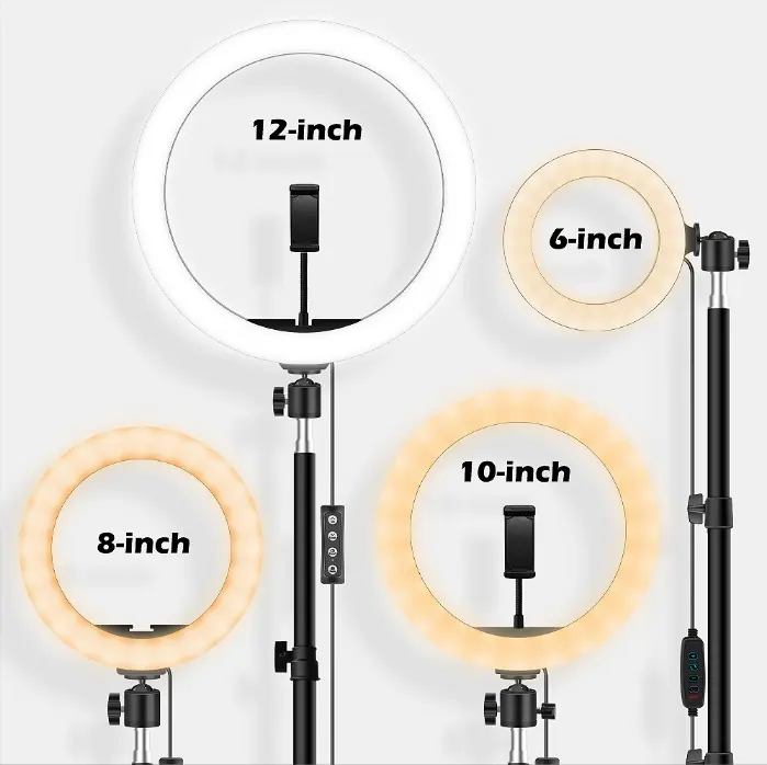 Кольцевой светодиодный светильник с регулируемой яркостью, 6 в 12 дюймов, с подставкой и держателем для телефона, для прямой трансляции, видео на YouTube, Tiktok
