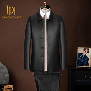 Manteau d'hiver en cuir véritable pour <span class=keywords><strong>homme</strong></span>, grande taille, avec revers, doublure en duvet, en cuir de vachette pleine fleur, coupe-vent et chaud - Product Image 1