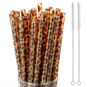 Pajita Reutilizable con Estampado de Leopardo, Pajita para Beber de Plástico Duro PP Ecológica, Pajita Reutilizable con Estampado Animal - Product Image 1