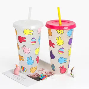 2022 Spring design color changing plastic kids yard cups sippy cover easter mug