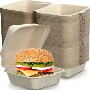 Boîte d'emballage biodégradable d'hamburger de bagasse de canne à sucre