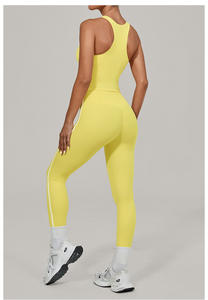 Ribbed tank Top Women High Waist Workout Leggings Yellow Sports Set Tights and <strong>Jeggings</strong> for Ladies - Product Image 5