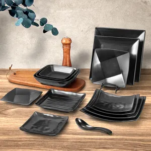 Stock Großhandel Unbreakable Frosted Fried Rice Cold Dish Schwarz Serviert eller Melamine Square Teller für Restaurant