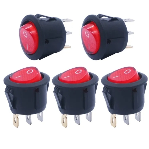 Red Lamp Backlit On/Off 3 Pin SPST Mini Round Button Toggle Light Rocker Switch for Household Appliances