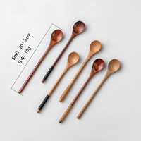 Cuillère à mélanger en bois de style japonais avec fil, cuillère à mélanger pour la cuisine, cuillère à café/miel à poignée ronde en bois 20x3cm