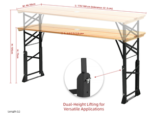 Trending Heavy Duty Fir Wood Top <strong>Folding</strong> Picnic <strong>Table</strong> <strong>Adjustable</strong> <strong>Heights</strong> Metal Frame Patio Dining <strong>Table</strong> for Camping - Product Image 6